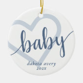 Baby-hart | Dusty Slate Blue Flourish Script Keramisch Ornament (Voorkant)