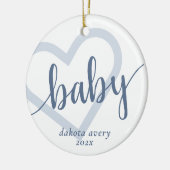 Baby-hart | Dusty Slate Blue Flourish Script Keramisch Ornament (Links)