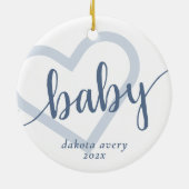 Baby-hart | Dusty Slate Blue Flourish Script Keramisch Ornament (Achterkant)