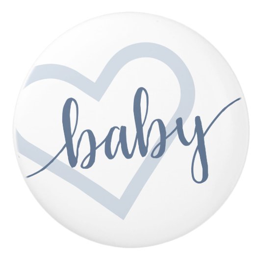Baby-hart | Dusty Slate Blue Flourish Script Keramische Knop (Voorkant)