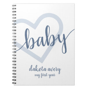 Baby-hart Dusty Slate Blue Flourish Script Notitieboek