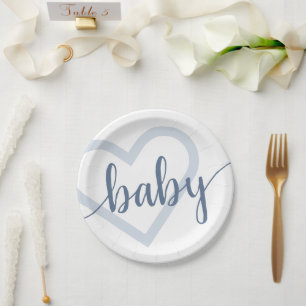 Baby-hart Dusty Slate Blue Flourish Script Papieren Bordje