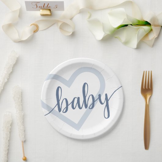 Baby-hart | Dusty Slate Blue Flourish Script Papieren Bordje (Huwelijk)