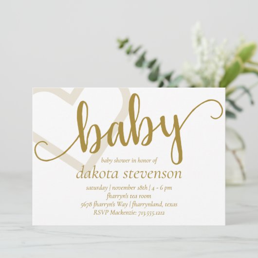 Baby-hart | Elegant Goud Script Douche of Reveal Kaart (Staand voorkant)