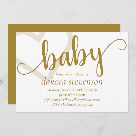 Baby-hart | Elegant Goud Script Douche of Reveal Kaart (Voorkant / Achterkant)