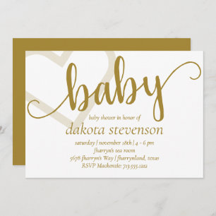 Baby-hart Elegant Goud Script Douche of Reveal Kaart