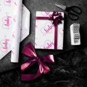 Baby-hart | Hot Pink Magenta Flourish Script Cadeaupapier
