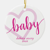 Baby-hart | Hot Pink Magenta Flourish Script Keramisch Ornament (Voorkant)