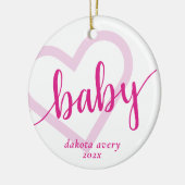 Baby-hart | Hot Pink Magenta Flourish Script Keramisch Ornament (Links)