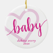 Baby-hart | Hot Pink Magenta Flourish Script Keramisch Ornament (Achterkant)