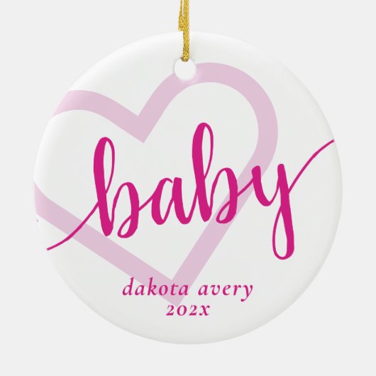 Baby-hart | Hot Pink Magenta Flourish Script Keramisch Ornament (Achterkant)