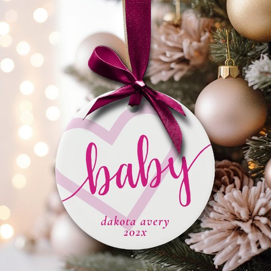 Baby-hart | Hot Pink Magenta Flourish Script Keramisch Ornament