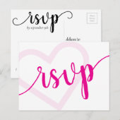 Baby-hart | Hot Pink Shower of Reveal RSVP Entree Briefkaart (Voorkant / Achterkant)