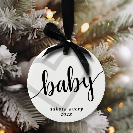 Baby-hart | Klassiek zwart bloeien script Keramisch Ornament