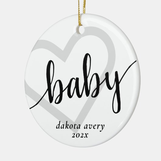 Baby-hart | Klassiek zwart bloeien script Keramisch Ornament (Links)