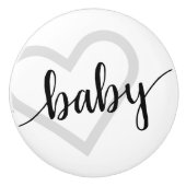 Baby-hart | Klassiek zwart bloeien script Keramische Knop (Voorkant)