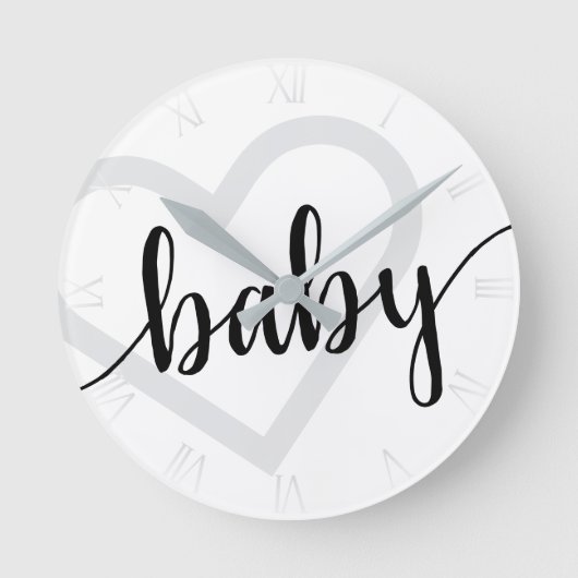 Baby-hart | Klassiek zwart bloeien script Ronde Klok (Voorkant)