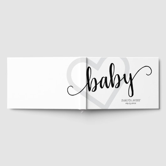 Baby Hart | Klassieke Zwarte Script Bloem Gastenboek (Volledig)