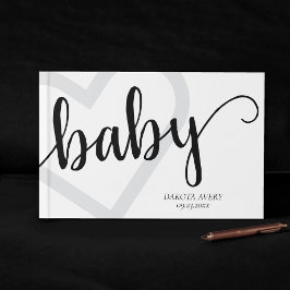 Baby Hart | Klassieke Zwarte Script Bloem Gastenboek