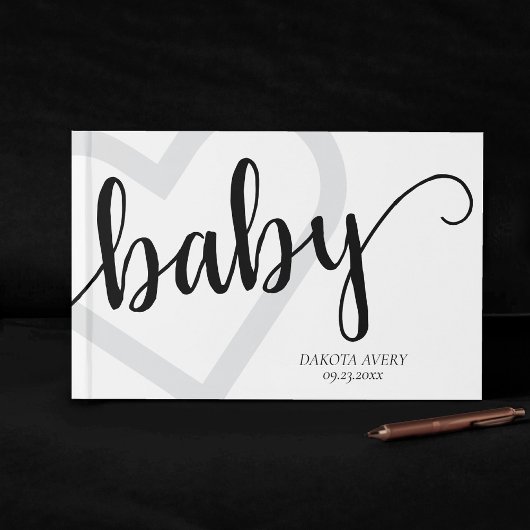 Baby Hart | Klassieke Zwarte Script Bloem Gastenboek