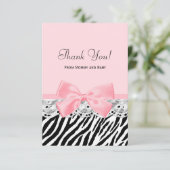 Baby Hartelijk dank, roze lint en lace Zebra Print Bedankkaart (Staand voorkant)