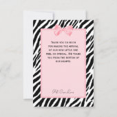 Baby Hartelijk dank, roze lint en lace Zebra Print Bedankkaart (Achterkant)