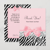 Baby Hartelijk dank, roze lint en lace Zebra Print Bedankkaart (Voorkant / Achterkant)