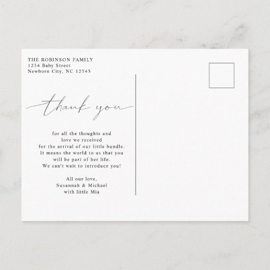 Baby Hartelijk dank voor de foto Moderne Calligraf Aankondigingskaart (Achterkant)