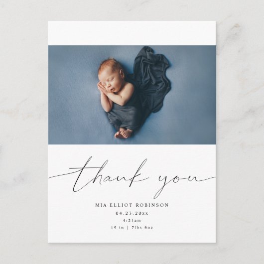 Baby Hartelijk dank voor de foto Moderne Calligraf Aankondigingskaart (Voorkant)