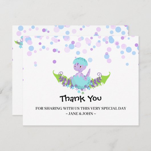 *~* Baby Hatching Dinosaur Baby shower Dankuwel Bedankkaart (Voorkant / Achterkant)
