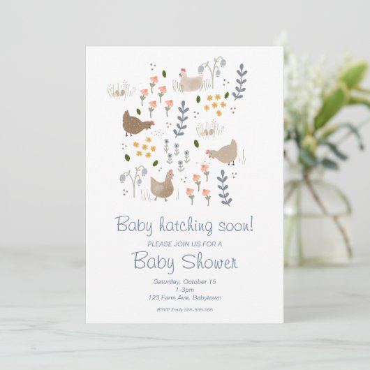 Baby Hatching Soon Chicken Baby shower Invitation Kaart (Staand voorkant)