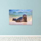 Baby havenzegel in water canvas afdruk (Insitu (Houten vloer))