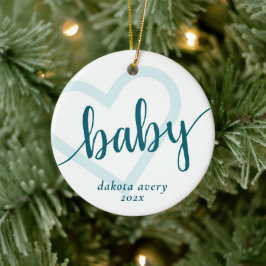 Baby Heart | Blauwgroen Midnight Green Flourish Cu Keramisch Ornament