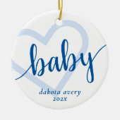 Baby Heart | Cerulean Blue Classic Flourish Script Keramisch Ornament (Voorkant)