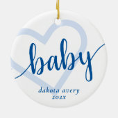 Baby Heart | Cerulean Blue Classic Flourish Script Keramisch Ornament (Achterkant)