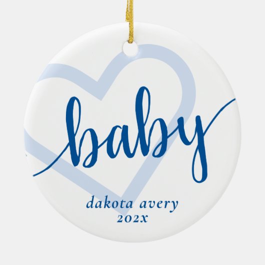 Baby Heart | Cerulean Blue Classic Flourish Script Keramisch Ornament (Achterkant)
