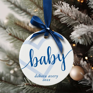 Baby Heart   Cerulean Blue Classic Flourish Script Keramisch Ornament