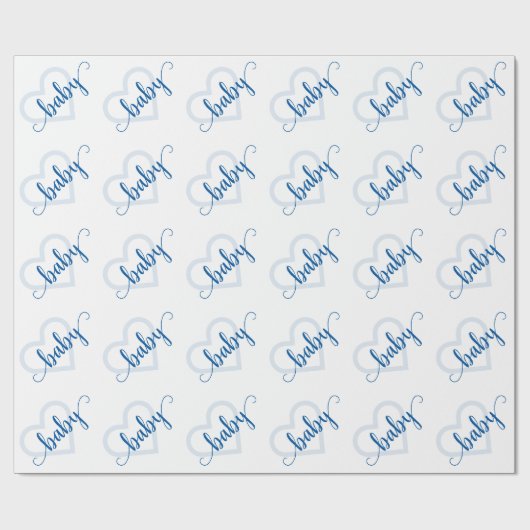 Baby Heart | Cerulean Blue Flourish Script Douche Cadeaupapier (Vlak)