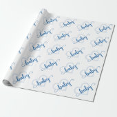 Baby Heart | Cerulean Blue Flourish Script Douche Cadeaupapier (Uitgerold)