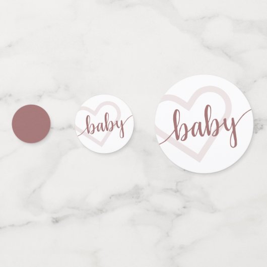 Baby Heart | Desert Roos Taupe Flourish Script Confetti (Voorkanten)