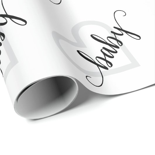 Baby Heart | Modern zwart eenvoudig bloeiend scrip Cadeaupapier (Rol Hoek)