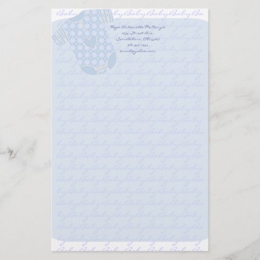 Baby Heart Rattle Argyle Onsie Baby Blue Briefpapier (Voorkant)