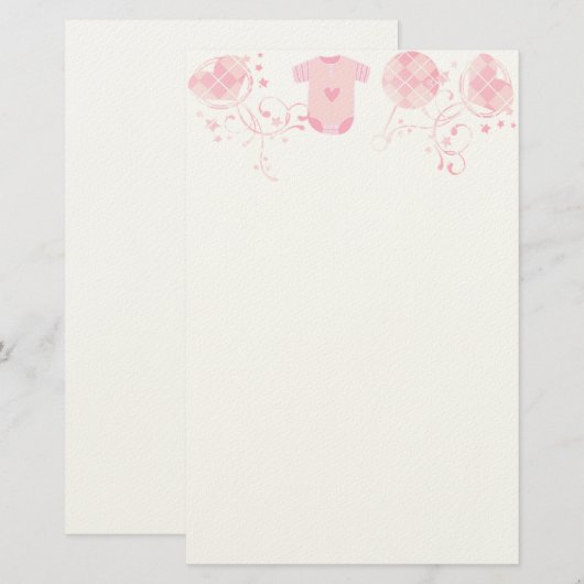 Baby Heart Rattle Argyle Onsie Pink Briefpapier (Voorkant / Achterkant)