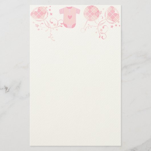 Baby Heart Rattle Argyle Onsie Pink Briefpapier (Voorkant)