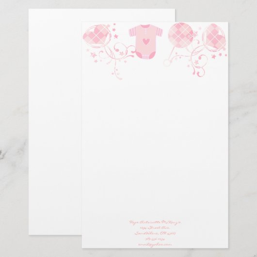 Baby Heart Rattle Argyle Onsie Pink Briefpapier (Voorkant / Achterkant)