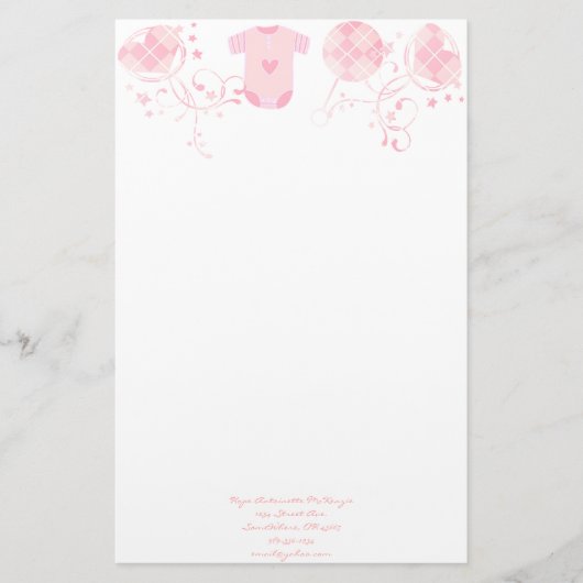 Baby Heart Rattle Argyle Onsie Pink Briefpapier (Voorkant)