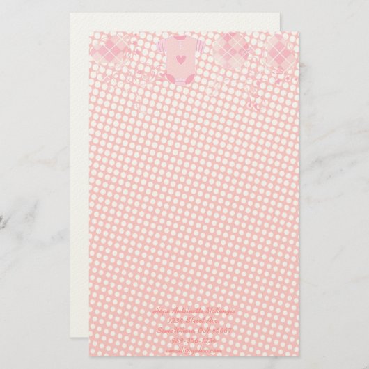 Baby Heart Rattle Argyle Onsie Roze Tiny Stippen Briefpapier (Voorkant / Achterkant)