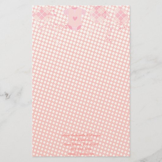 Baby Heart Rattle Argyle Onsie Roze Tiny Stippen Briefpapier (Voorkant)