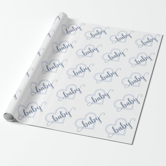 Baby Heart | Slate Dusty Blue Flourish Script Cadeaupapier (Uitgerold)