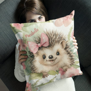 Baby Hedgehog Bloemen Meisjes Gepersonaliseerd Kussen